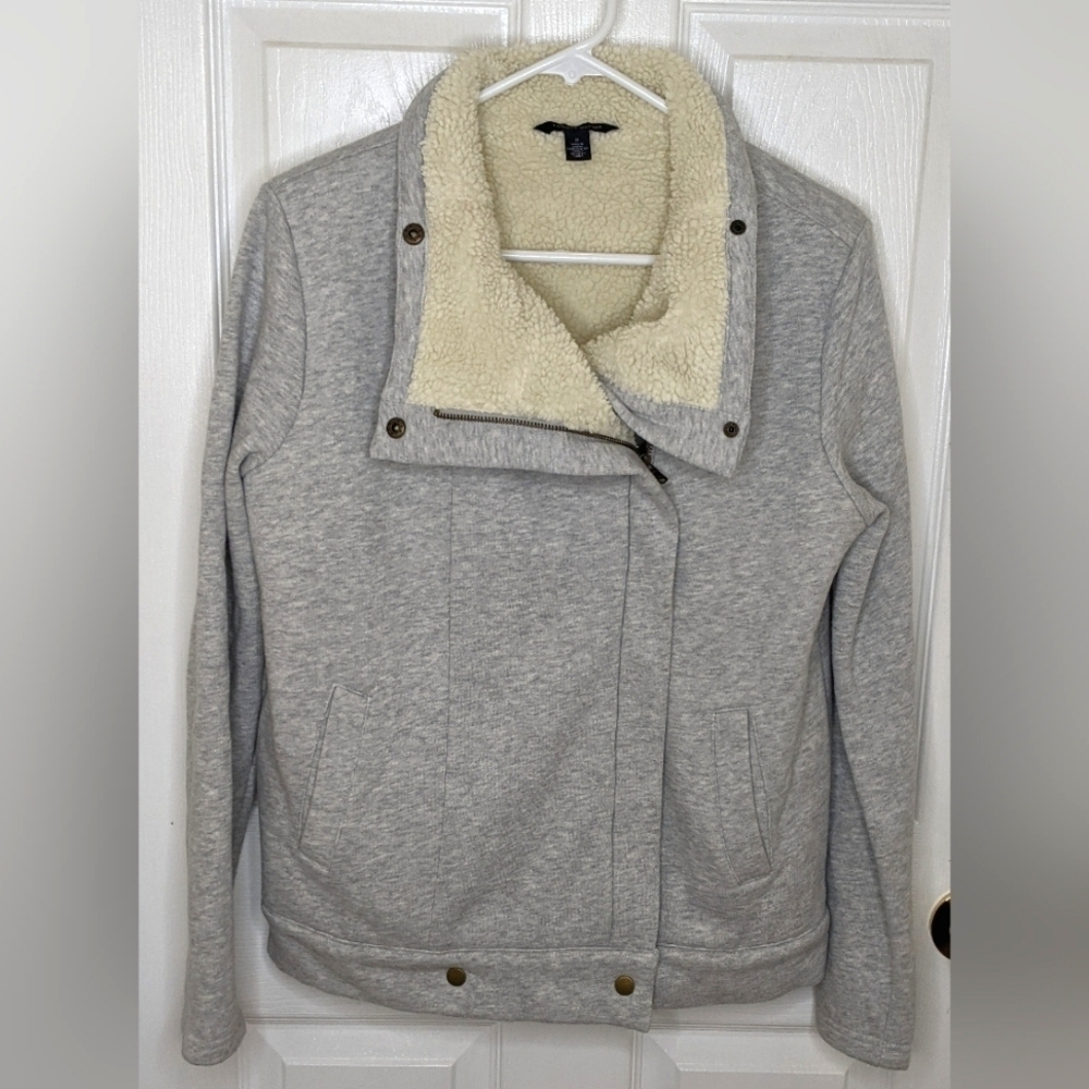 Tommy Hilfiger Women's Sweatshirt Jacket Faux Sherpa Lined Light Gray Size M